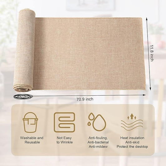 Breling 6 Pcs Burlap Table Runner 12 x 71 Inch Rustic Linen Table Runner Farmhouse Decor Burlap Woven Fabric Placemat for Wedding, Home Dining, Coffee, Party, Holiday Decorations