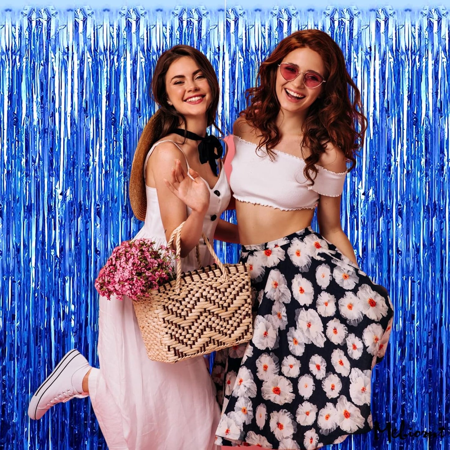 4 Pack Blue Fringe Curtain Backdrop, 3.2Ft x 6.6Ft Metallic Tinsel Foil Fringe Streamers Background for Photo Booth Birthday Wedding Baby Shower Easter Shark Pool Ocean Underwater Party Decorations