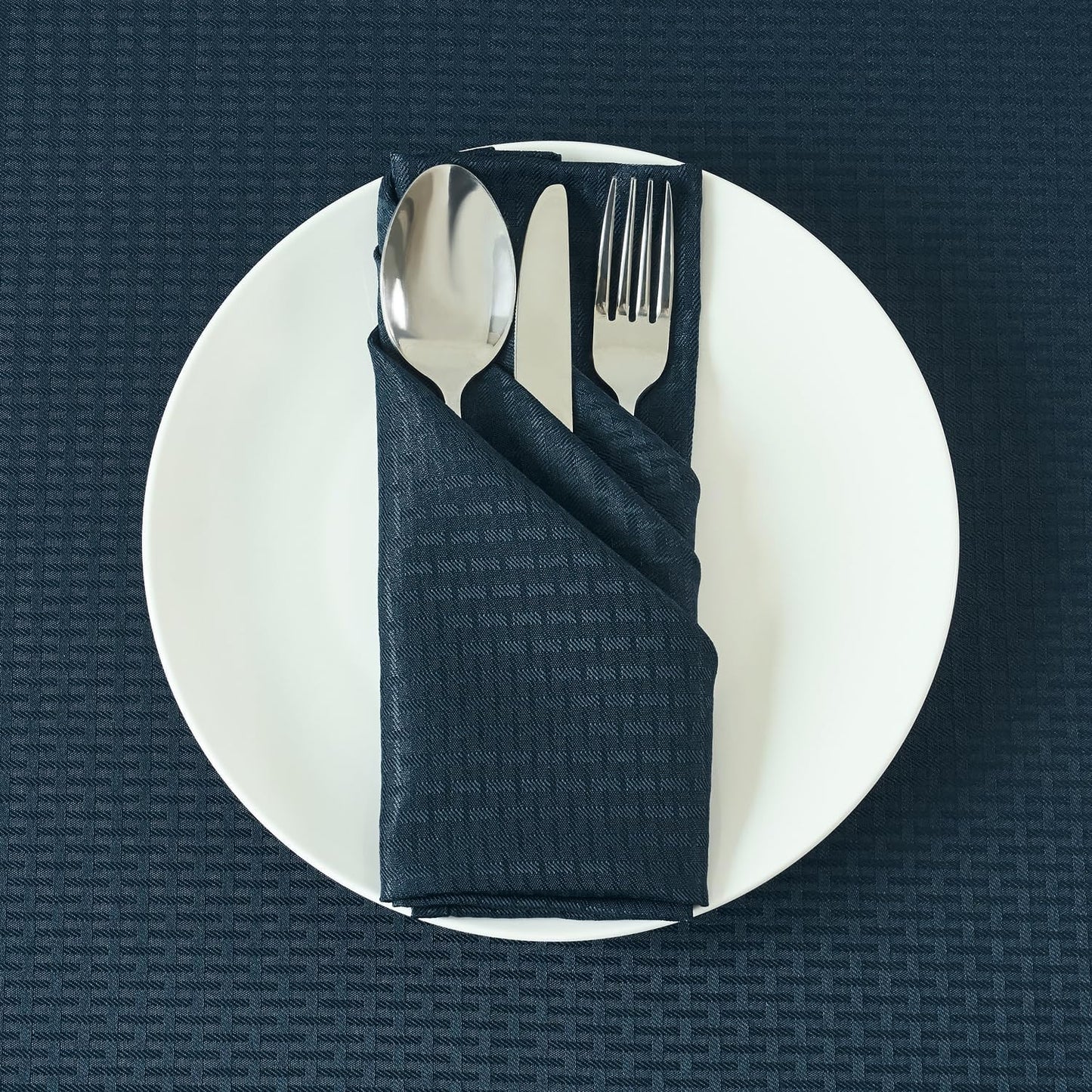 maxmill Cloth Napkins Weaved Texture Pattern Soft Comfortable and Luxury Serviette for Restaurant Family Dinners Weddings Parties and Banquets Set of 4 Pieces, 20 x 20 Inch Navy Blue