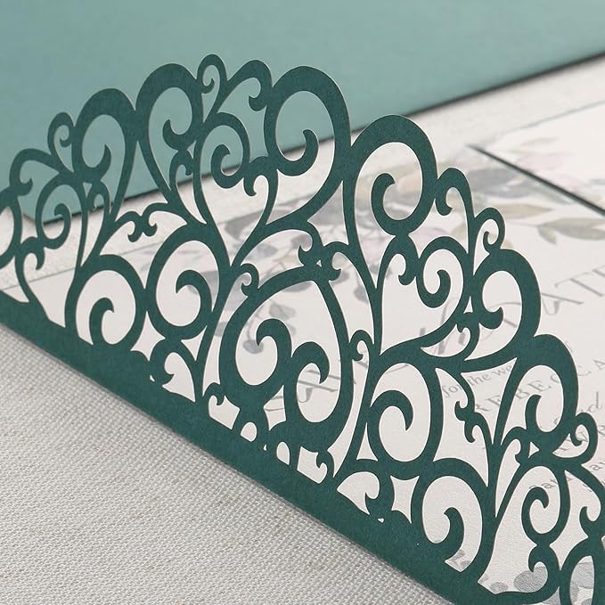 AdasBridal 50PCS Green Wedding Invitations with Envelopes and Rsvp Cards Laser Cut Invitations 4.9x7.1 Customized Invitation Cards Pearl Paper Inserts for Wedding Quinceanera Bridal Shower Party