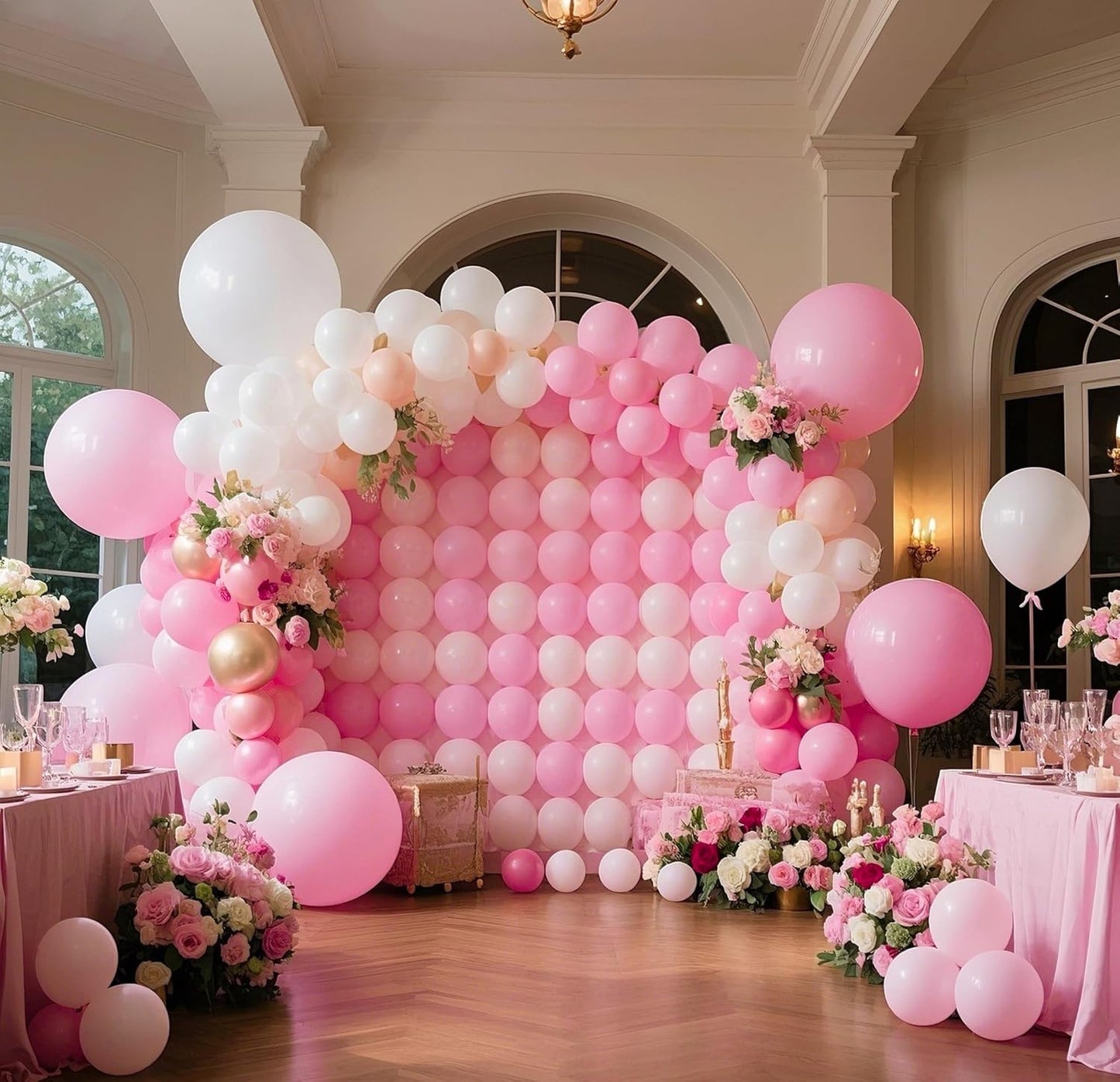 Pink Balloons 145pcs Different Sizes 5in 10in 12in 18in Pink Round Latex Balloon Helium Arch Kit Garland for Wedding Valentines Day Baby Shower Birthday Party Decoration