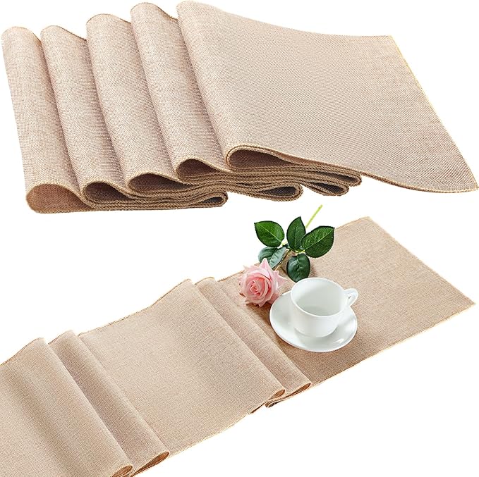 Breling 6 Pcs Burlap Table Runner 12 x 71 Inch Rustic Linen Table Runner Farmhouse Decor Burlap Woven Fabric Placemat for Wedding, Home Dining, Coffee, Party, Holiday Decorations