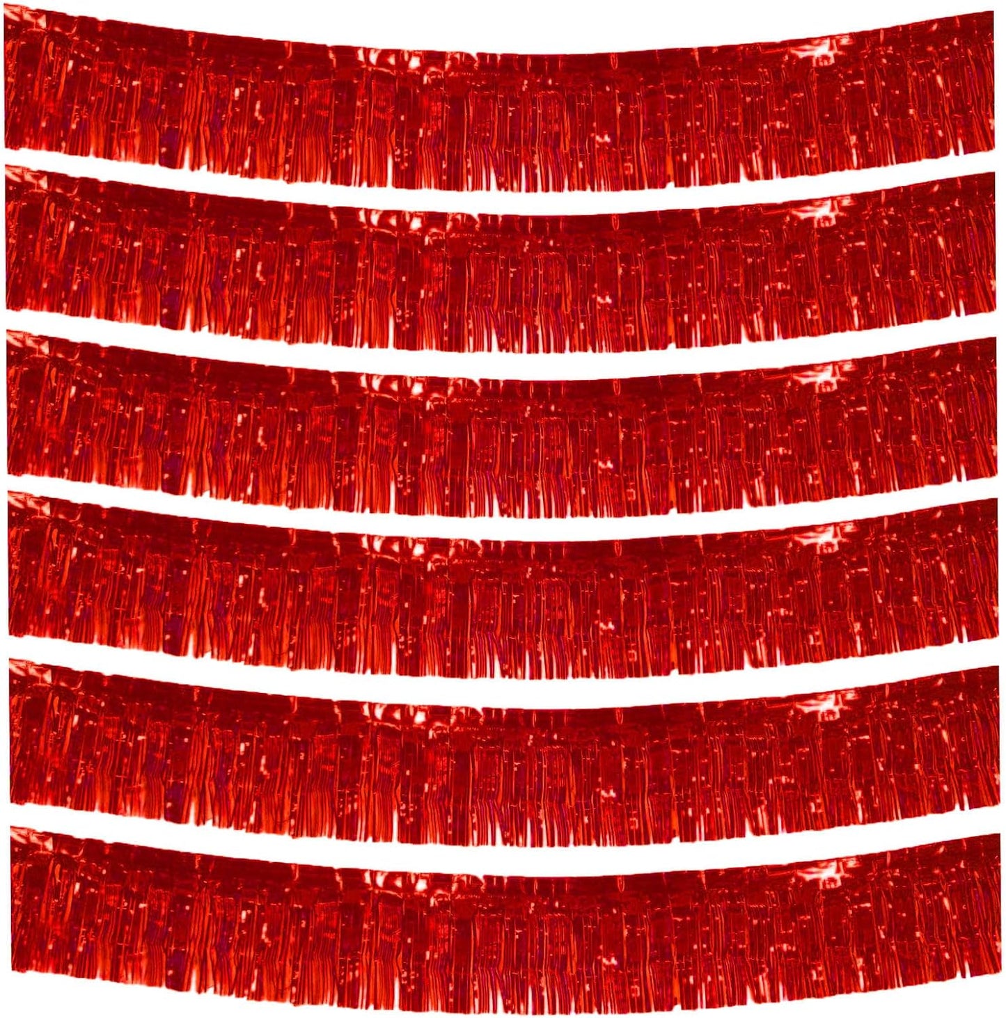 6 Packs 10 Feet Foil Fringe Garland Metallic Foil Tinsel Fringe Garland Wall Hanging Fringe Banner for Parade Floats, Wedding, Christmas，Birthday Party Halloween Decor (Red)