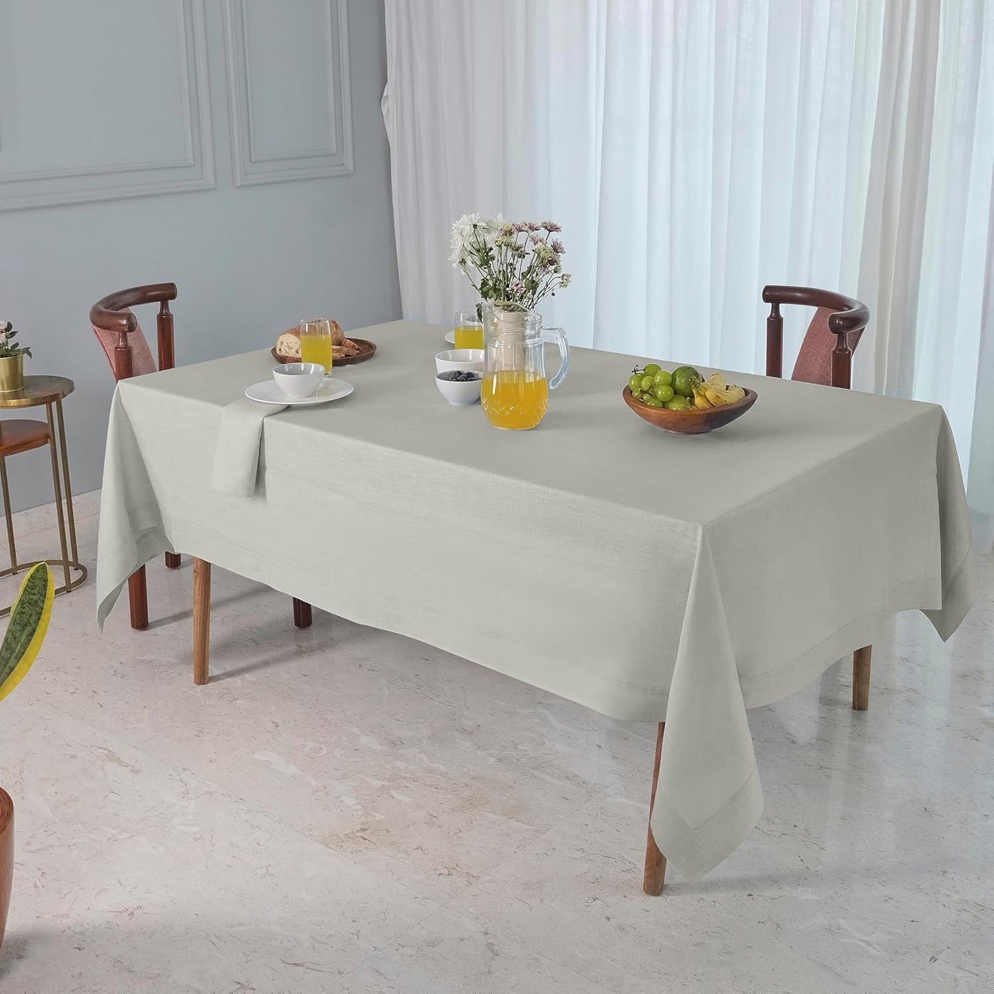 D'Moksha Homes Linen Tablecloth for Rectangle Tables 60 x 144 Inch - 100% Pure Linen Silver Grey Table Cloth - Machine Washable Cloth Tablecloth for Fall, Autumn and Halloween