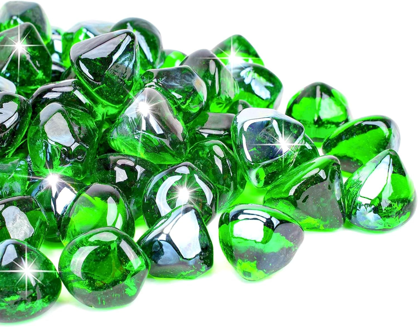 Mr. Fireglass 10 Pounds Blended Fire Glass Diamonds for Fireplace Fire Pit & Lanscaping - 1 inch Emerald Green Fire Rocks