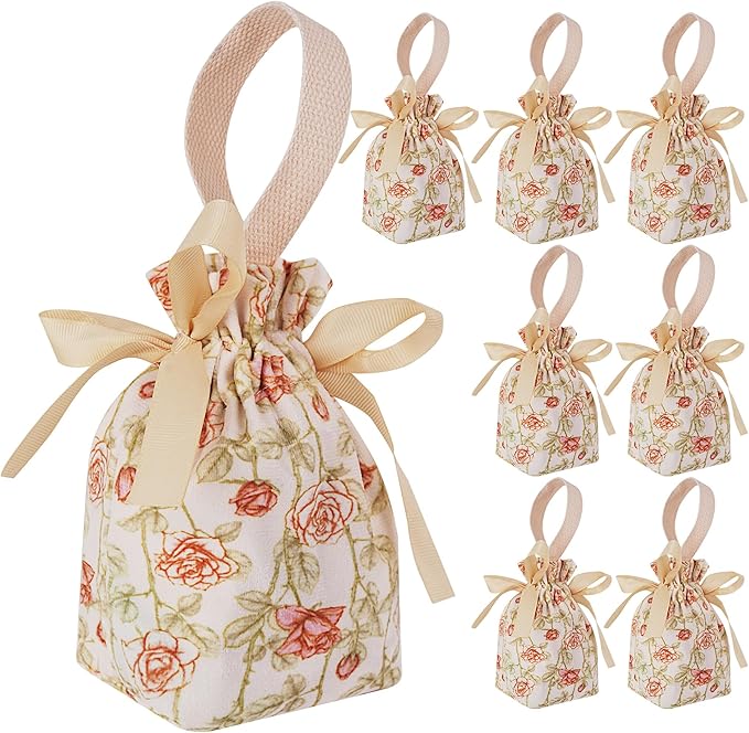 Biiange Floral Gift Bags, Floral Gift Bag with Handle, Small Candy Boxes Goodie Bags for Birthday Wedding Bridal Favors (8Pcs Pink)