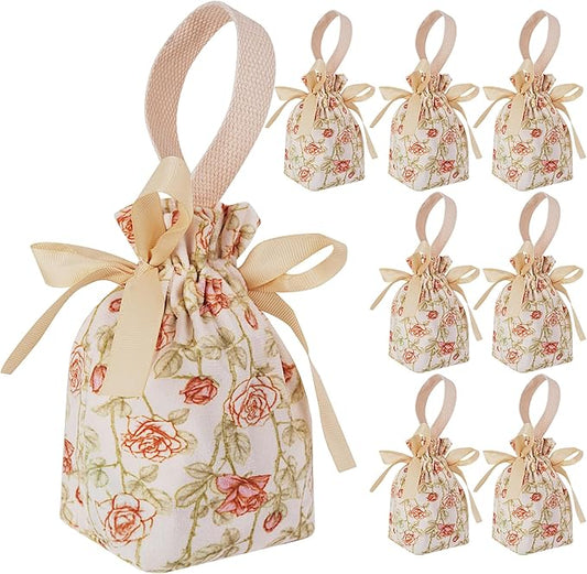 Biiange Floral Gift Bags, Floral Gift Bag with Handle, Small Candy Boxes Goodie Bags for Birthday Wedding Bridal Favors (8Pcs Pink)