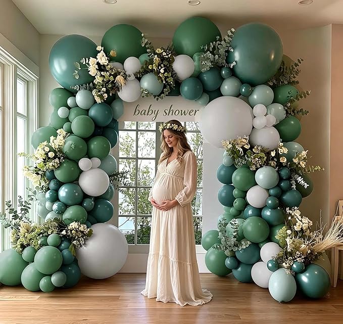 Dusty Blue Green Balloon Arch Kit Double Stuffed Sage Dusty Green White Matte Balloon Garland Slate Blue Teal Latex Balloons for Baby Shower Birthday Neutral Bridal Wedding Gender Reveal Party Decor