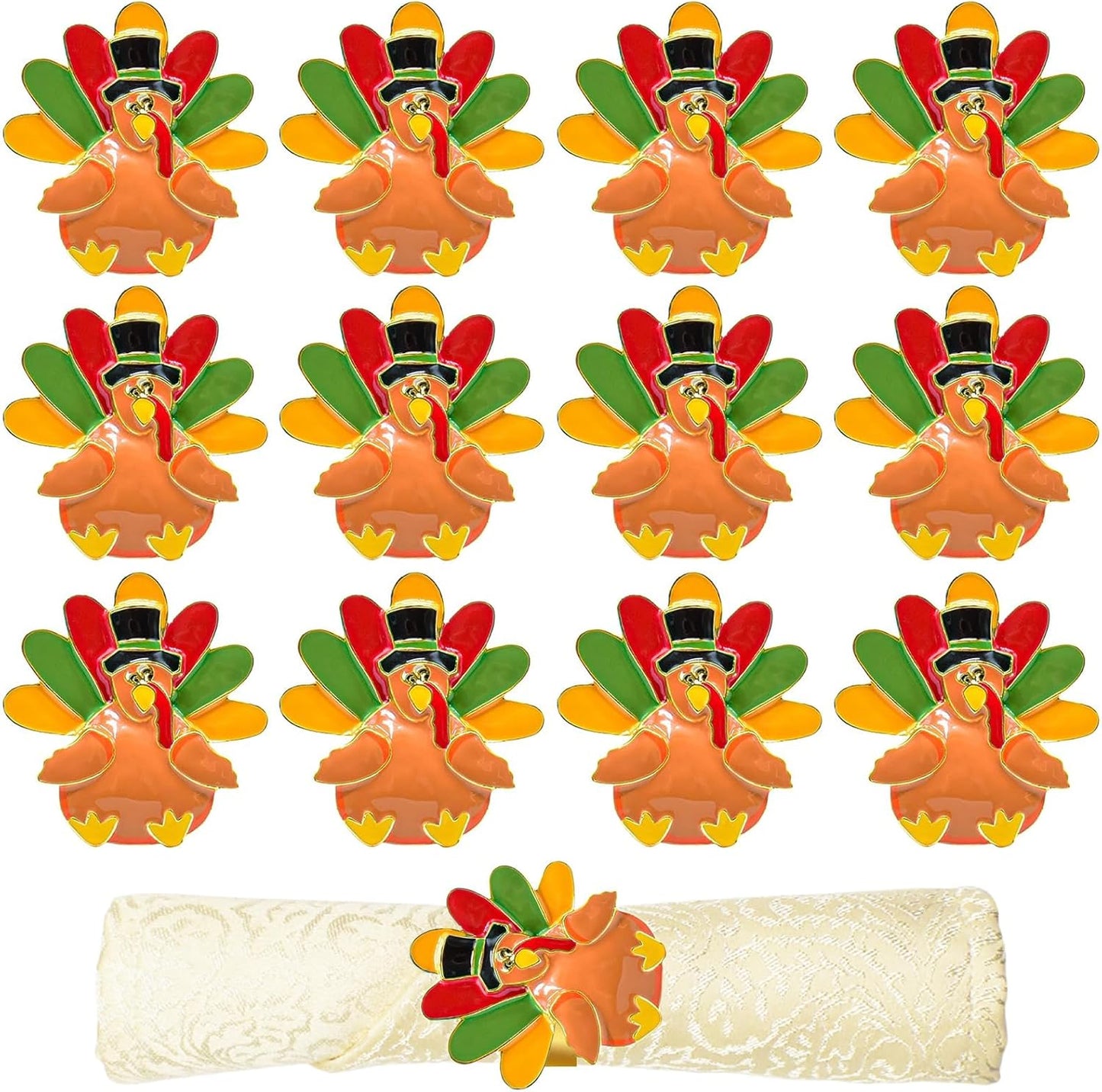 Legigo Set of 12 Turkey Napkin Rings for Thanksgiving Decorations- Thanksgiving Napkin Holder Fall Napkin Rings for Dinner Wedding Banquet Family Gatherings Table Settings Decor Present