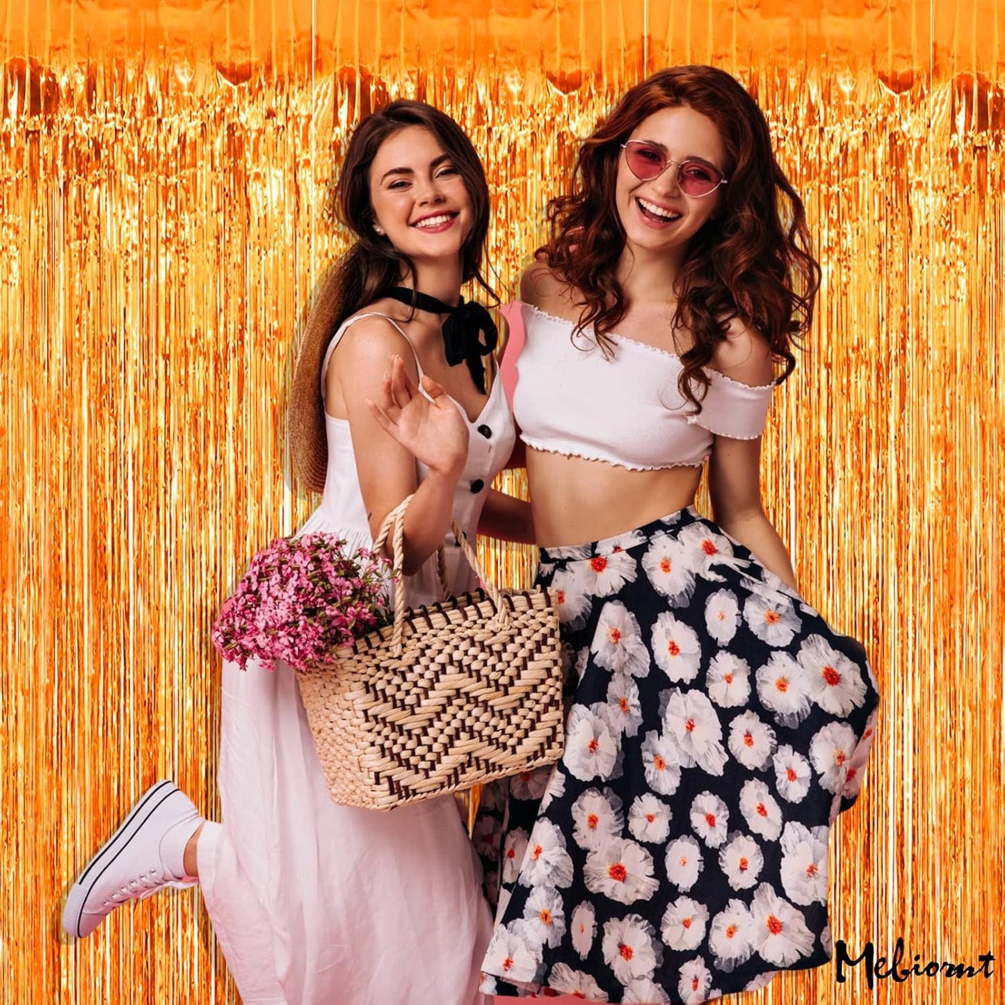 4 Pack Orange Fringe Curtain Backdrop, 3.2Ft x 9.8Ft Metallic Tinsel Foil Fringe Streamers Background for Photo Booth Birthday Wedding Baby Shower Carnival Easter Mother’s Day Party Decorations