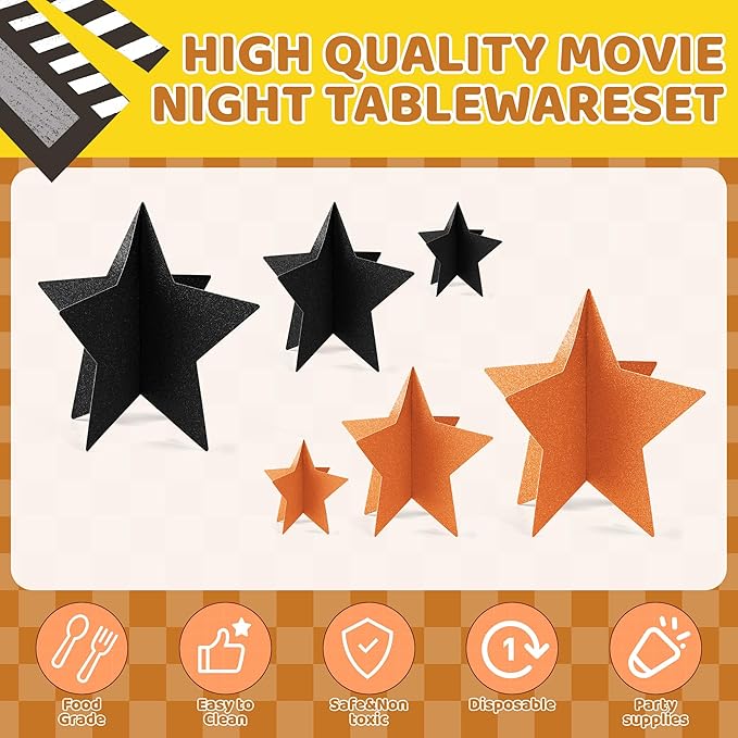 70 Pcs Orange and Black Star Centerpieces Halloween Party Birthday Graduation Decorations 3D 2025 Table Decor 3 Sizes 8" 5" 3" Citrus Thanksgiving Trick or Treat Spooky Ghost Party Bar Decoration