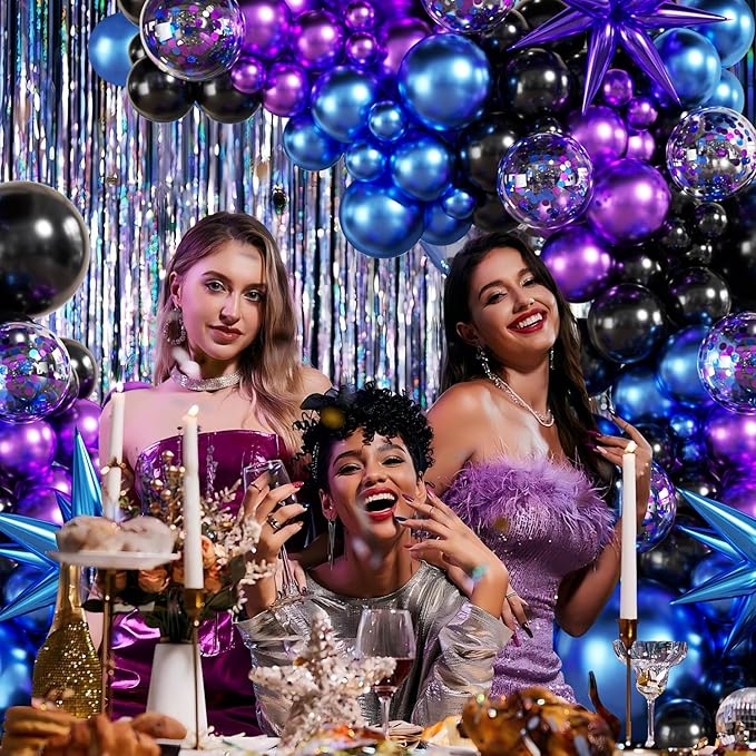 Black Purple Blue Balloon Garland Arch Kit, 140Pcs Metallic Blue Purple Teal Balloons Confetti Balloons with Stars for Fun Play Party Decorations Baby Shower Engagement Birthday Party Decorations