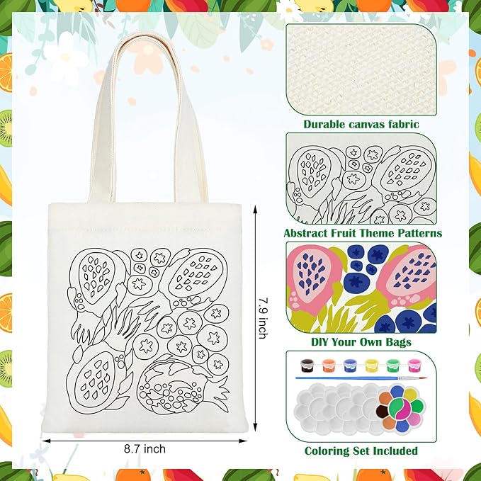 Aliceset 16 Pcs Color Your Own Bag Canvas Tote Bag for Painting 7.9'' x 8.6'' Mini Doodle DIY Craft Gift Reusable Cotton Bulk