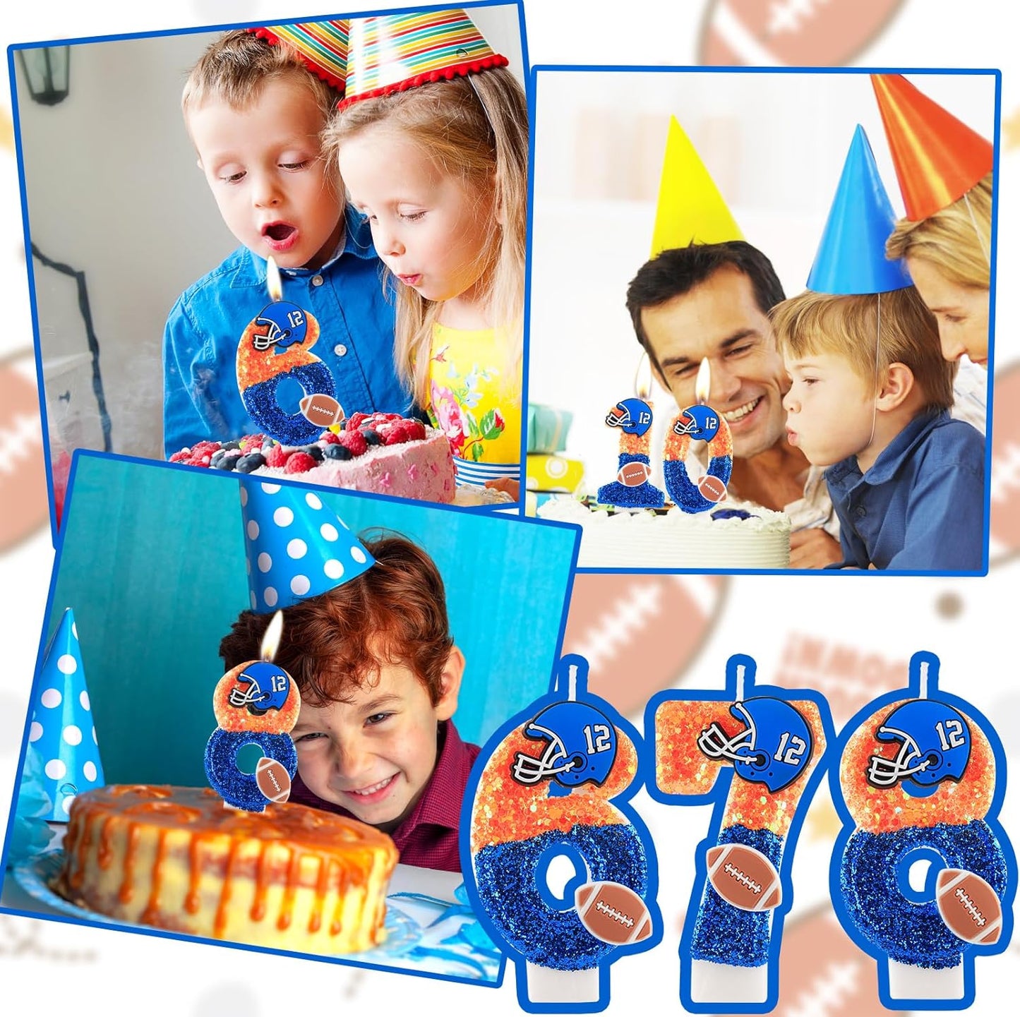 Football Birthday Candles Numeral 9 Candles Cake Topper Decorations Football Birthday Cake Decorations for Boys Girls Kids Party Supplies