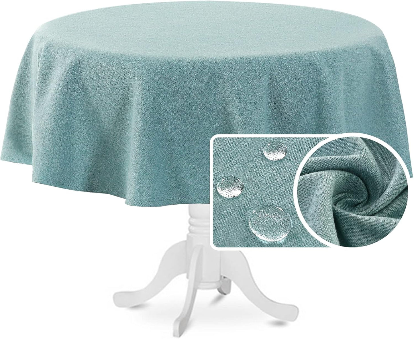 H.VERSAILTEX Linen Textured Tablecloth Round 70 inch Waterproof Decorative Table Cloth Spill-Proof Linen Look Cover for Party Table Extra Soft and Thick Fabric Wrinkle Free, Heather Aqua