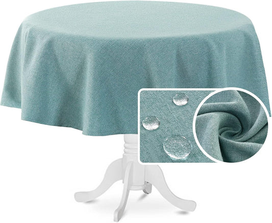 H.VERSAILTEX Linen Textured Tablecloth Round 70 inch Waterproof Decorative Table Cloth Spill-Proof Linen Look Cover for Party Table Extra Soft and Thick Fabric Wrinkle Free, Heather Aqua