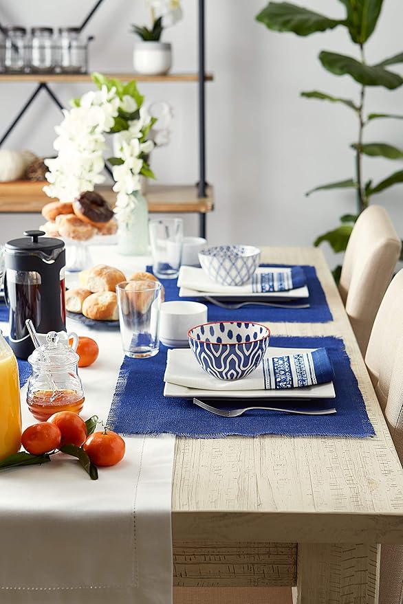 DII Jute Burlap Collection Kitchen Tabletop, Placemat Set, 13x19, Solid Nautical Blue, 6 Count