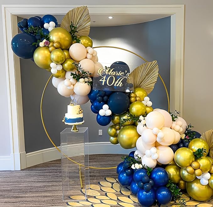 Navy Blue Metallic Gold White Balloons, 50 Pcs 12 Inches Navy Blue and Gold White Sand Latex Balloon for Wedding, Graduation, Birthday Baby Shower, Birthday, Bridal Party Decorations