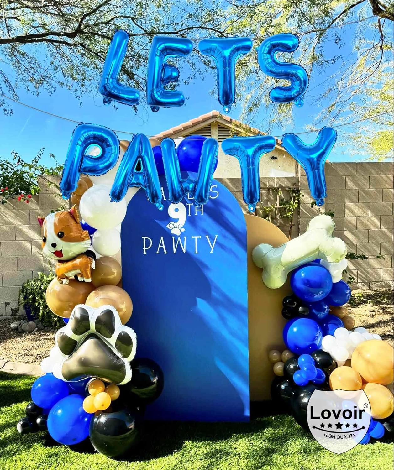 9 Pcs Lets Pawty Balloons Banner 16 Inch, Dog Cat Pet Birthday Letters Sign Lets Pawty Balloons Happy Birthday Banner for Pet Dog Cat Party Supplies Decorations (Blue)