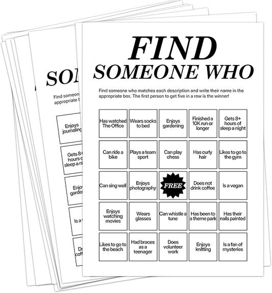 Sahjzk Office Bingo Cards, 25 Unique Randomized 5x7 Sheets, Get to Know You Bingo Game for Adults, Ice Breaker Office Party Games, Team Building Games for Work, High Replay Value - B004