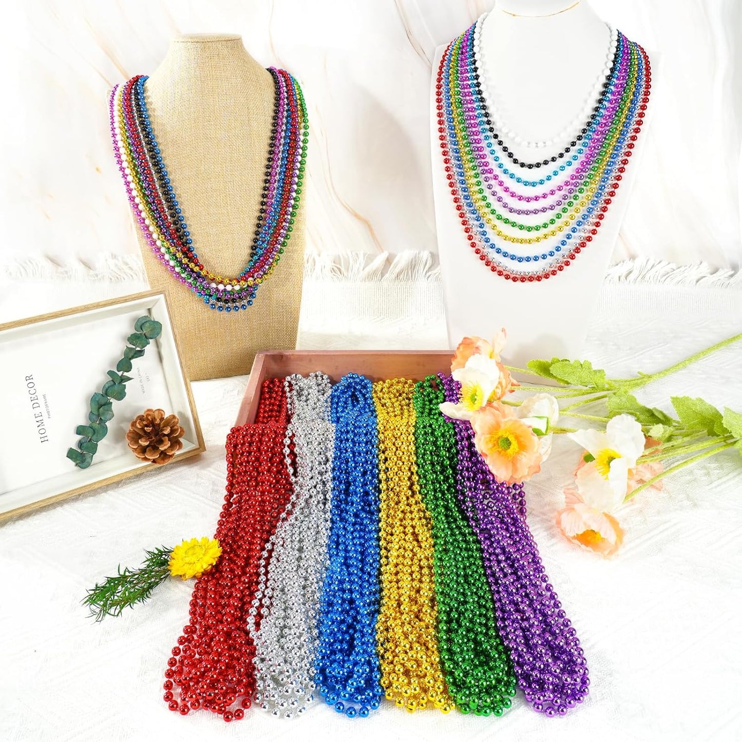 SHAOQINLIN 144 PCS Mardi Gras Beads Necklaces, 33'' Colorful Christmas Necklace Party Beads Round Beaded Necklaces for Mardi Gras, Christmas, Carnival Party Favor in 12 Colors