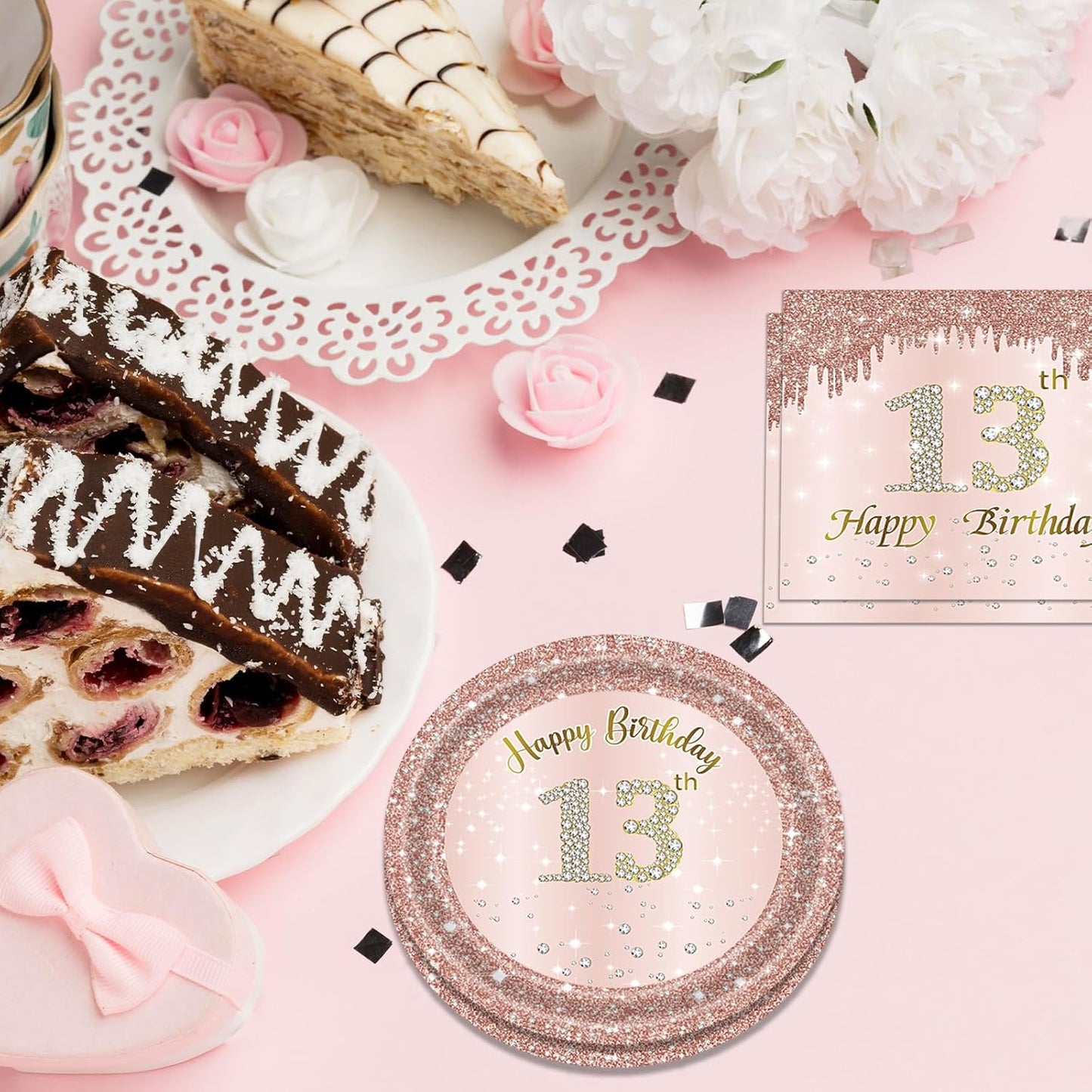 13th Birthday Party Decorations for Girls Pink Rose Gold Birth Theme Supplies Include 20 Plates 20 Napkins Sweet Thirteen Year Old Birthday Party Tableware for Girls Kids Children