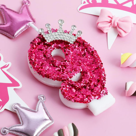 Hot Pink Birthday Candles Crown Number 9 Candle 9th Birthday Party Decorations Cake Topper Cupcake Decor for Anniversary Celebrations Supplies