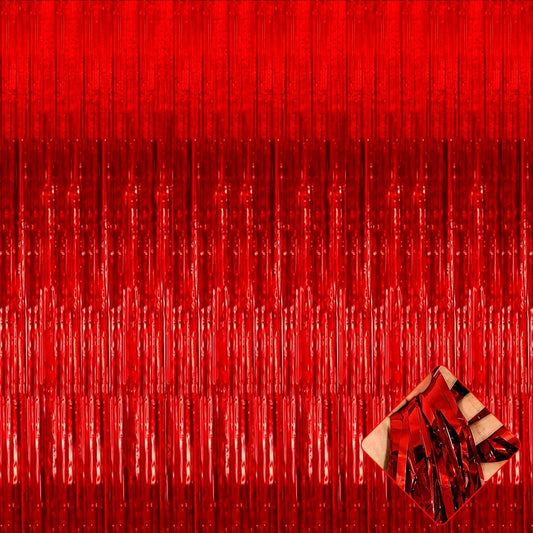 4 Pack 3.3Ft x 6.6Ft Red Foil Fringe Curtain Backdrop, Metallic Tinsel Foil Fringe Streamers Curtains Background for Photo Booth, Birthday, Wedding, Halloween, Christmas Party Decoration