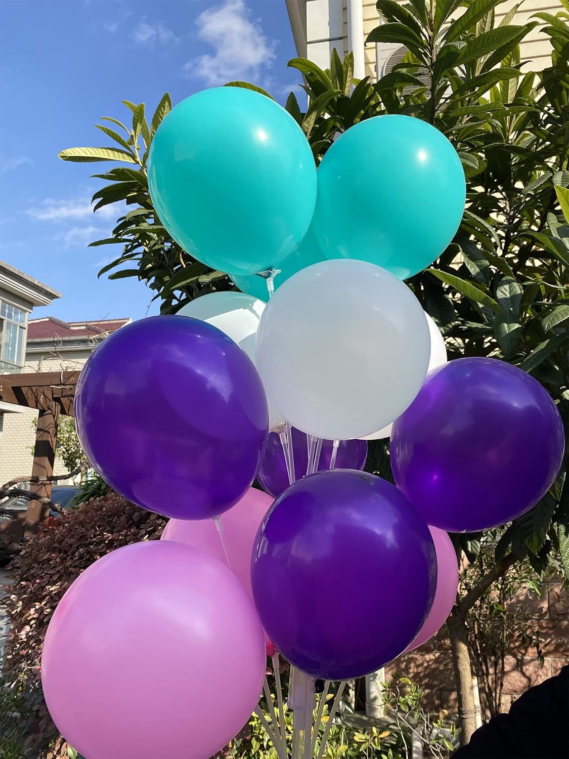 60 Count 12-Inch Dark Violet Purple Teal Pink White Latex Balloons - Wedding Birthday Baby Shower Decorations, Party Supplies