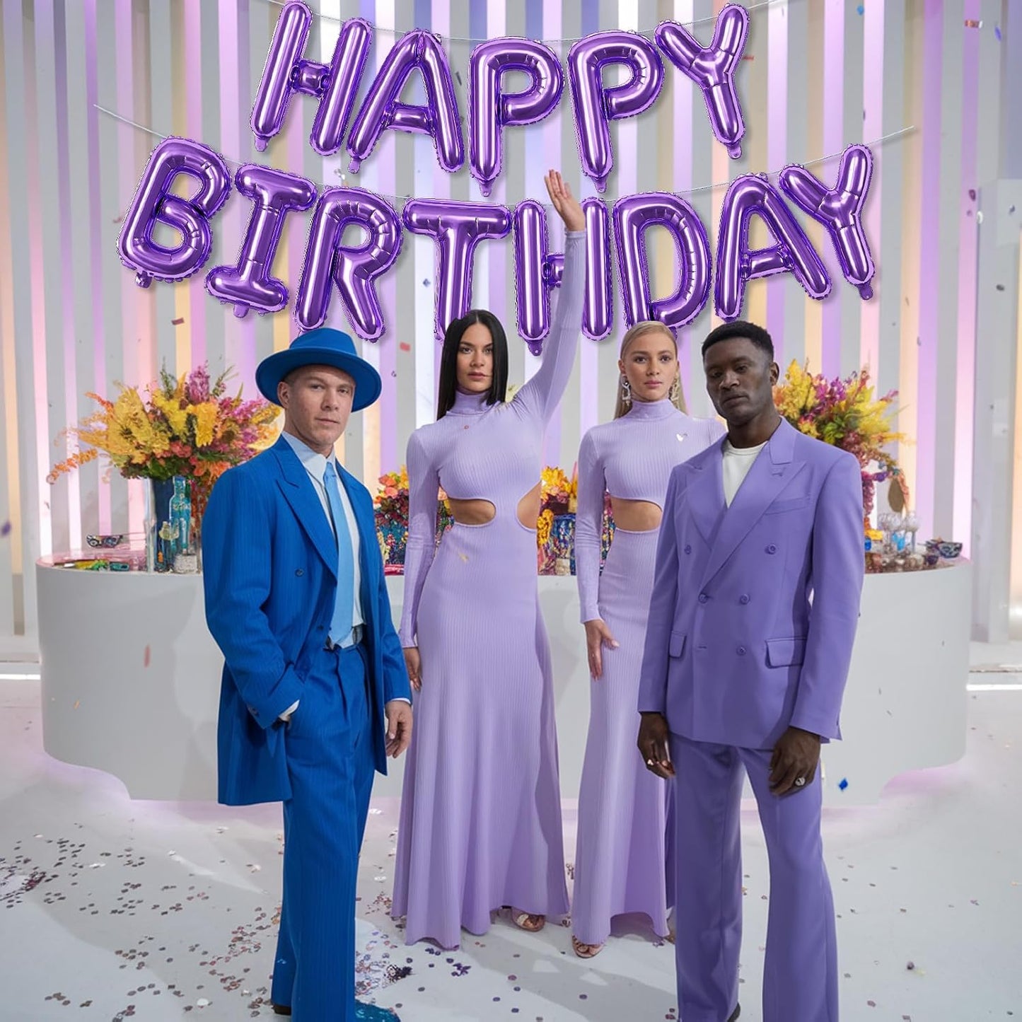 Purple Happy Birthday Balloon Banner, 16 Inch Lilac Happy Birthday Bunting Banner with Letter Foil Balloons for Girl Women Princess Galaxy Magic Witch Glam Theme Birthday Party Decorations Supplies