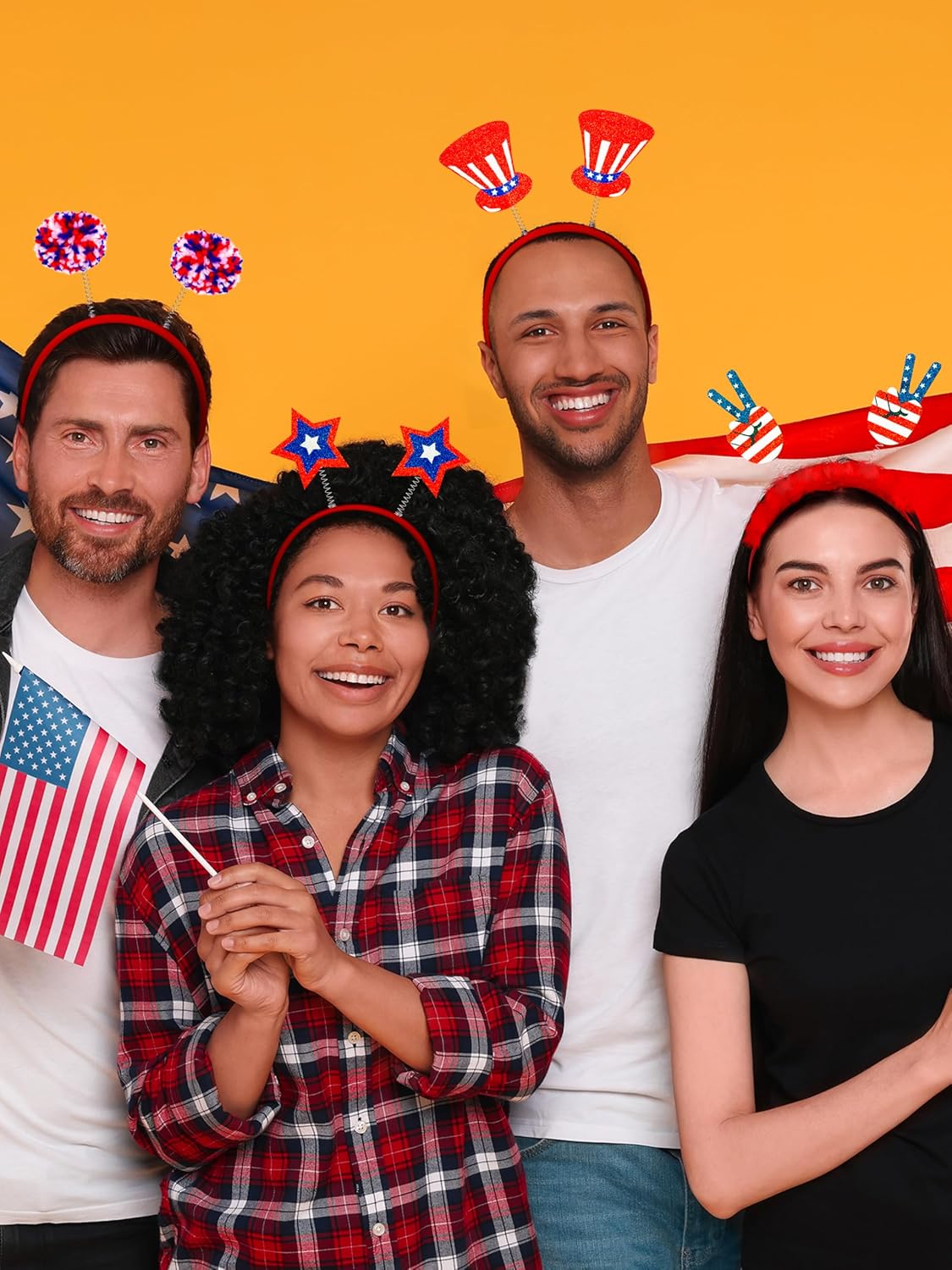 Blowata 12PCS 4th of July Headband, USA Headbands, Patriotic Headbands Head Boppers for Independence Day Parade Celebration