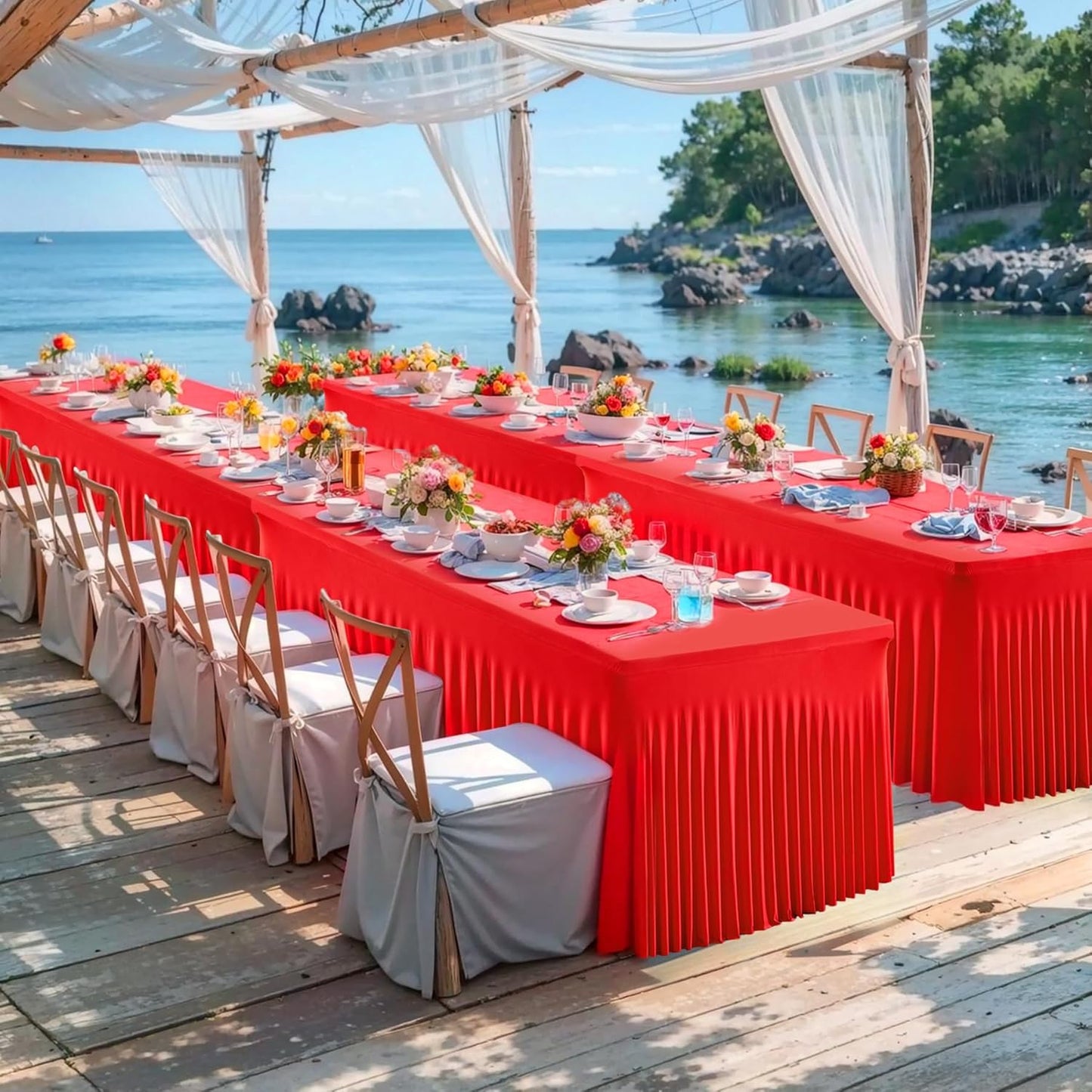 6 Pack Spandex Red Fitted Table Cloth for 6ft Rectangle Tables Red Stretch Tablecloth Table Covers Banquet Table Clothes Wrinkle Free Table Skirt for Parties Wedding