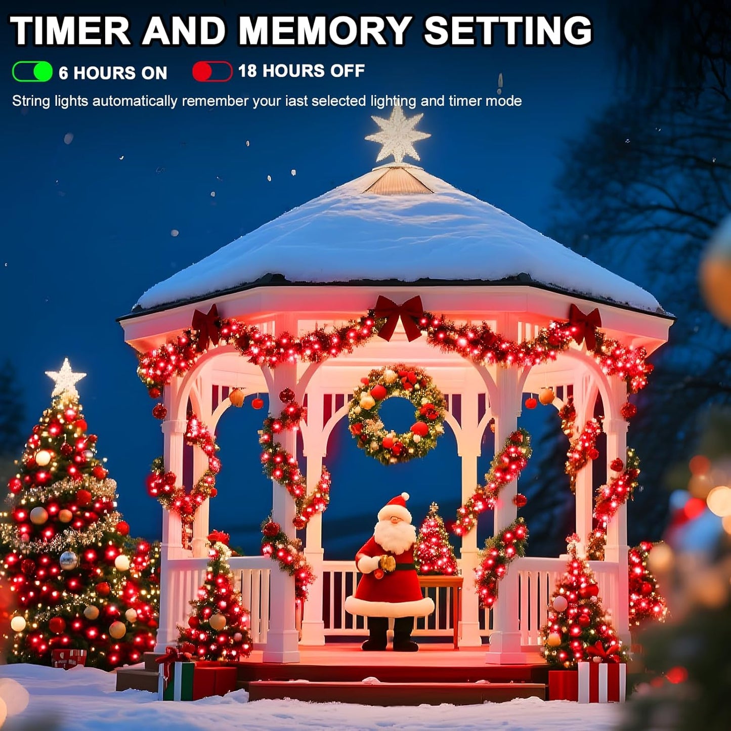 393 FT 1000 LED String Lights Outdoor Indoor, Christams String Lights Waterproof 8 Modes & Timer, Fairy Lights Plug in for Bedroom, Weeding, Patio, Party, Holiday,Christmas Decor (Red)