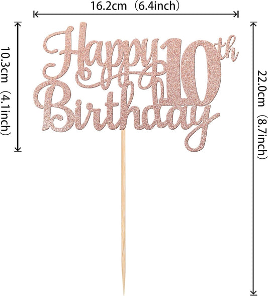 1 PCS Happy 10th Birthday Cake Topper Glitter Cheers to 10 Years Birthday Cake Pick 10 Fabulous Double Digits Cake Decoration for Happy 10th Birthday Theme Party Decorations Supplies Rose Gold