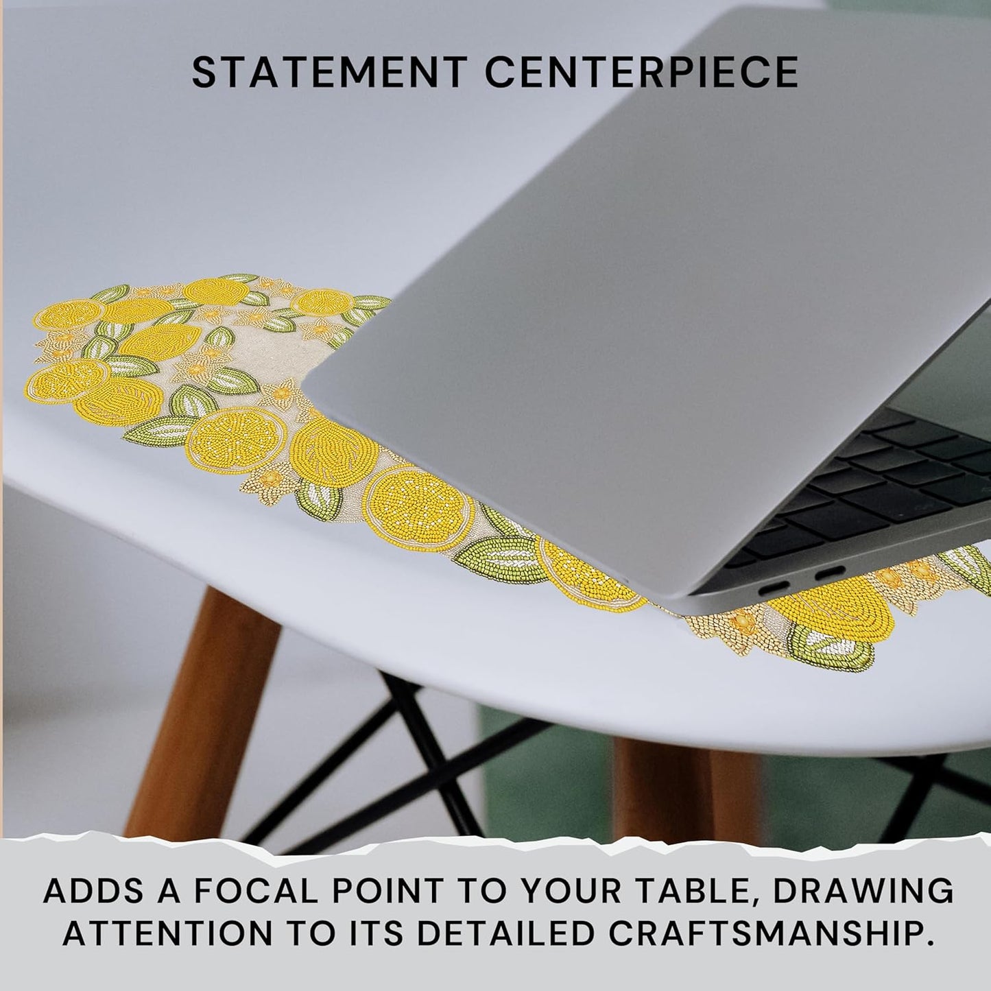 Beaded Table Runner - Handcrafted Lemon Design, Glass Beads & Polyester, Farmhouse Rustic Dining Kitchen Decor, Elegant Modern Luxury Holiday Seasonal Bridal (Yellow) - CLEEENTABLE