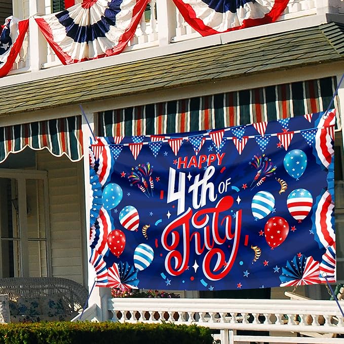Large 4th of July Decorations Banner Outdoor Patriotic Memorial Day Independence Day Flag71x44 Inch, Flag Day Yard Sign Bunting Background for Photography for Indoor Home House Decor Party Supplies
