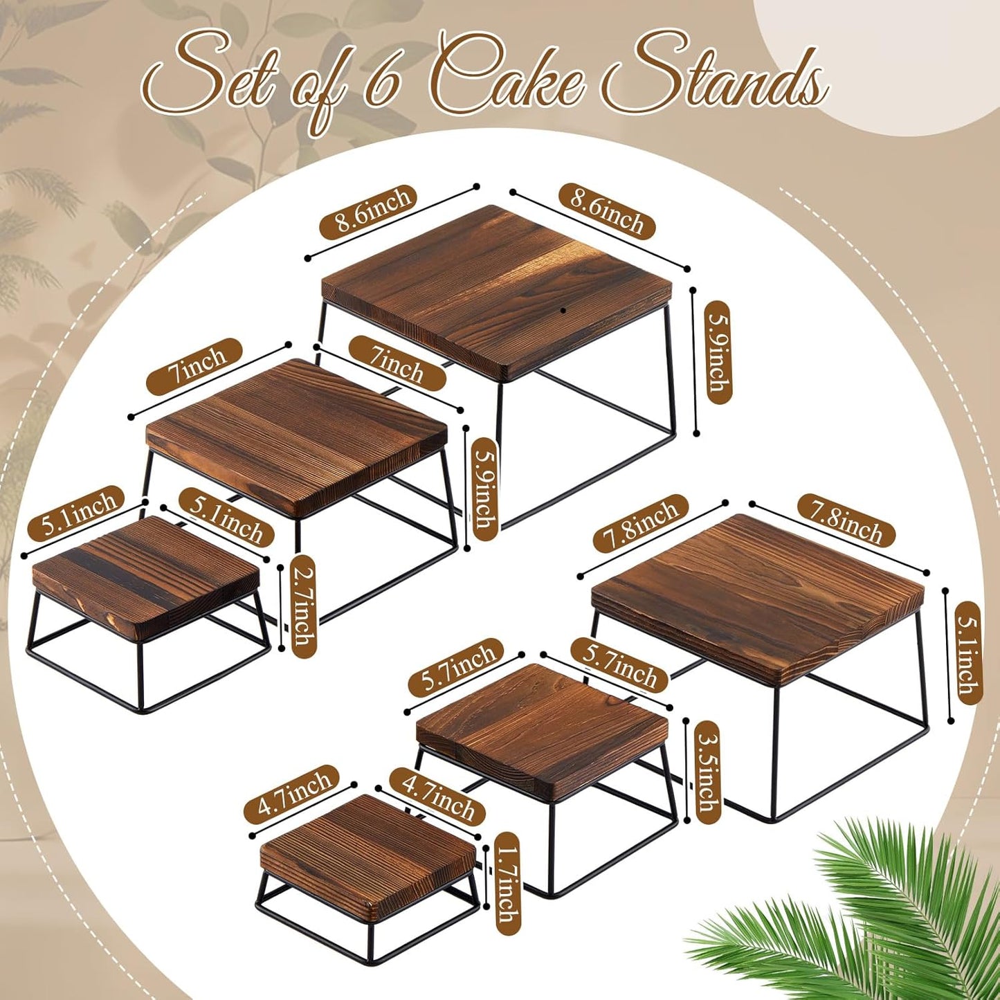 Weysat Set of 6 Dessert Tabletop Display Wood Dessert Display Stands for Cup Cake or Food, Buffet Table Tiered Stand Jewelry Figures Show Rustic Brown