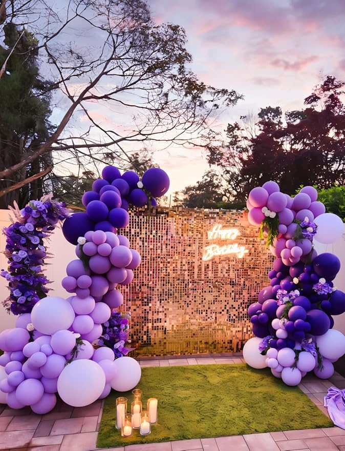 Purple Balloons Garland Arch Kit,132pcs Mothers Day Balloon Arch Kit with Different Sizes Pastel Dark Purple Metallic Purple Balloon & Confetti Balloon, for Mothers Day Decorations,Wedding,Birthday