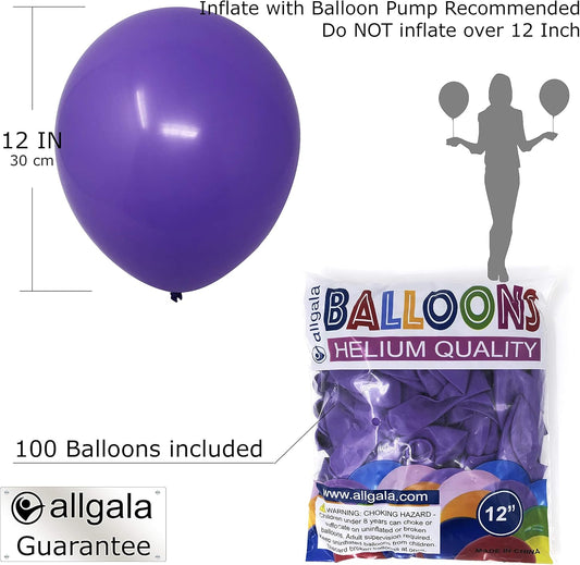 Allgala Latex Balloons for Parties | Helium Grade Bulk Balloon Pack | Ideal for Birthday Party Decorations, Baby Shower, Christmas Party | Colored Balloons for Events | 100ct 12" - Purple