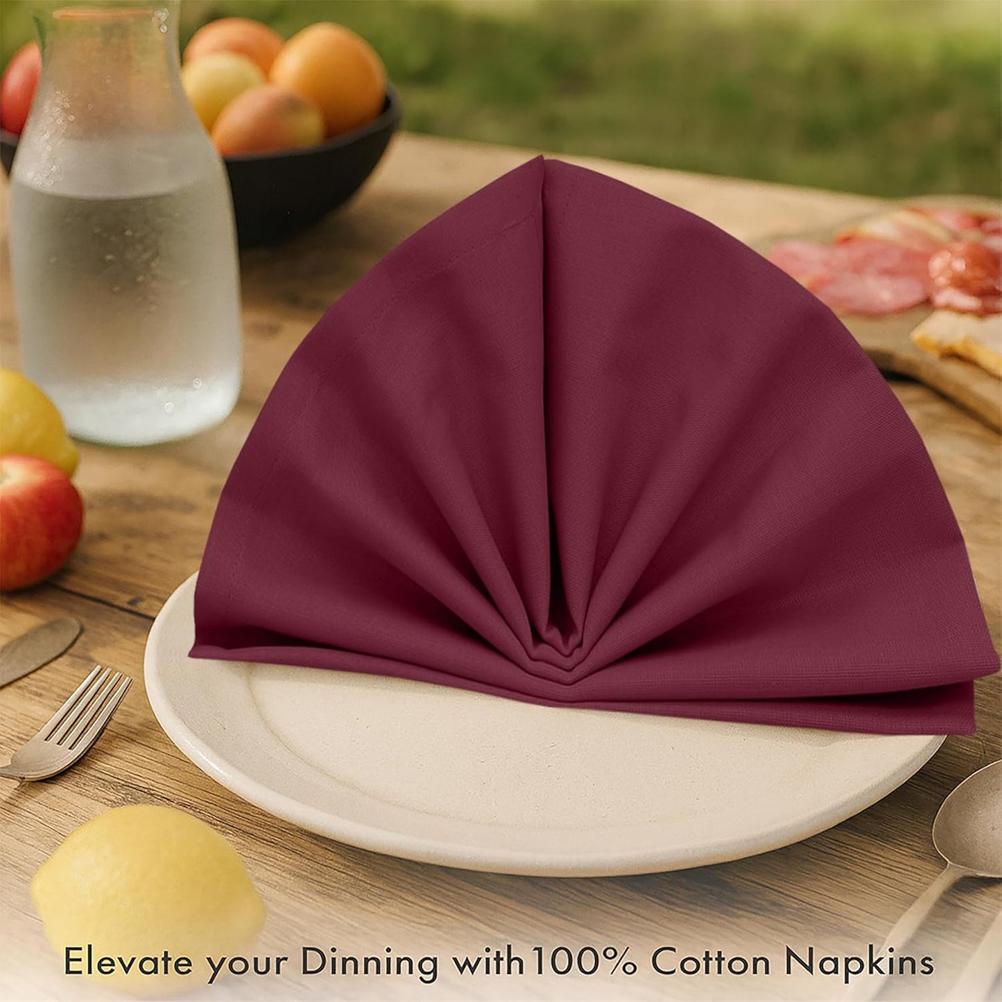 Ruvanti Premium Cloth Napkins Set of 6, 18x18 Inches, 100% Cotton, Washable, Soft & Absorbent, Perfect for Wedding, Christmas, ‎Thanksgiving Dinners - Burgundy