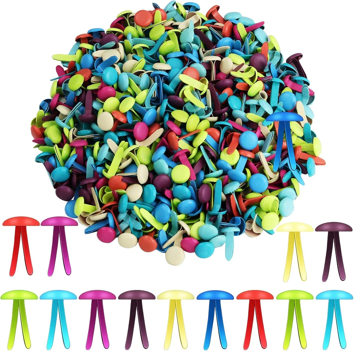 Hotop 500 Pcs Brads for Paper Crafts Metal Round Brass Paper Fasteners for Craft Art Crafting School DIY Supplies(0.3 x 0.8 Inch,Multicolor)