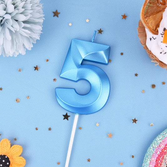 PHD CAKE 2.76 Inch Diamond Blue 5 Number Birthday Candles, Blue Number Candles, Cake Number Candles, Party Celebration