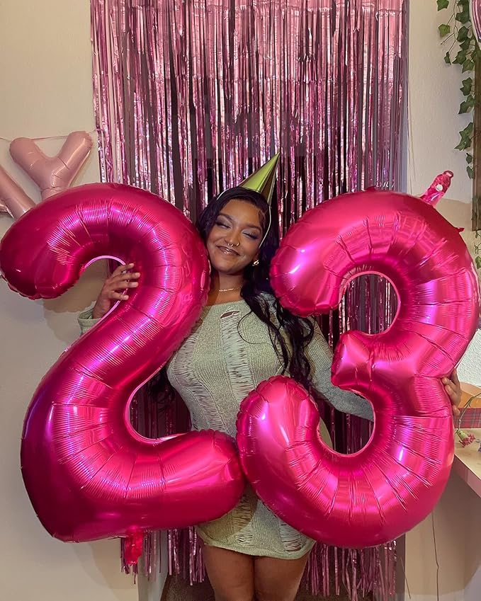 Hot Pink Number 2 Balloon 40 Inch, 2nd Birthday Decoration for Toddlers Girls Boys, Sparkling 2 Number Balloon Party Decor