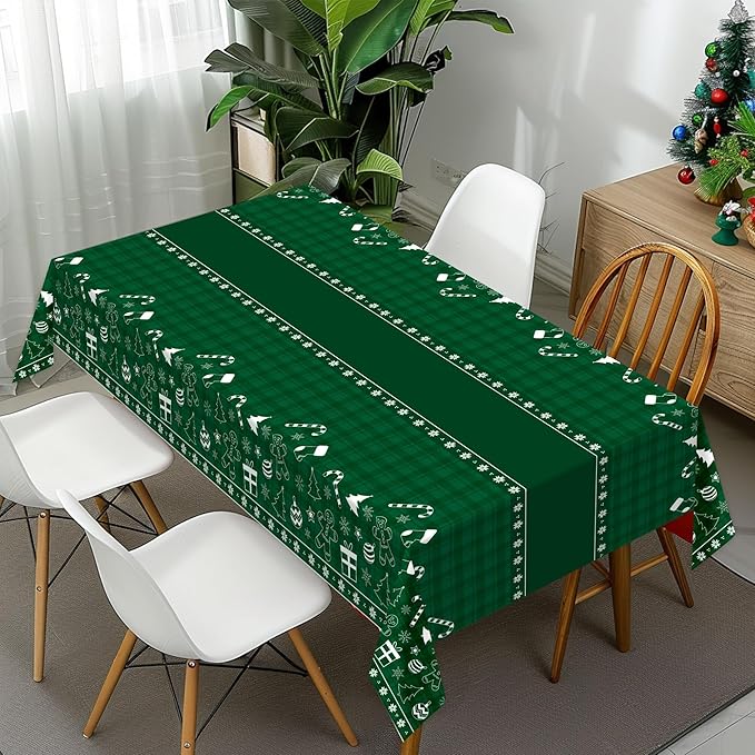 Childom 2 Pack Christmas Tablecloth Disposable,Christmas Decorations,54 x 108 Inch,Plastic Tablecloths for Rectangle Tables,Green Themed Checkered Table Covers for Xmas,Indoor,Outdoor,Birthday,Parties