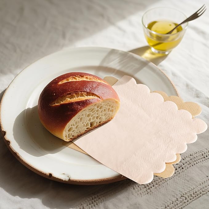 100 Pcs Brown Scalloped Napkins Gradient Color Cocktail Napkin Folded 5 x 5 Beverage Napkins Disposable Paper Napkins for Birthday Party Supplies