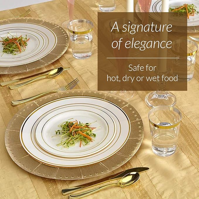Elegant Disposable Charger Plates For Party - 13” (10 Piece) , Perfect for Celebrations & Events, Gold