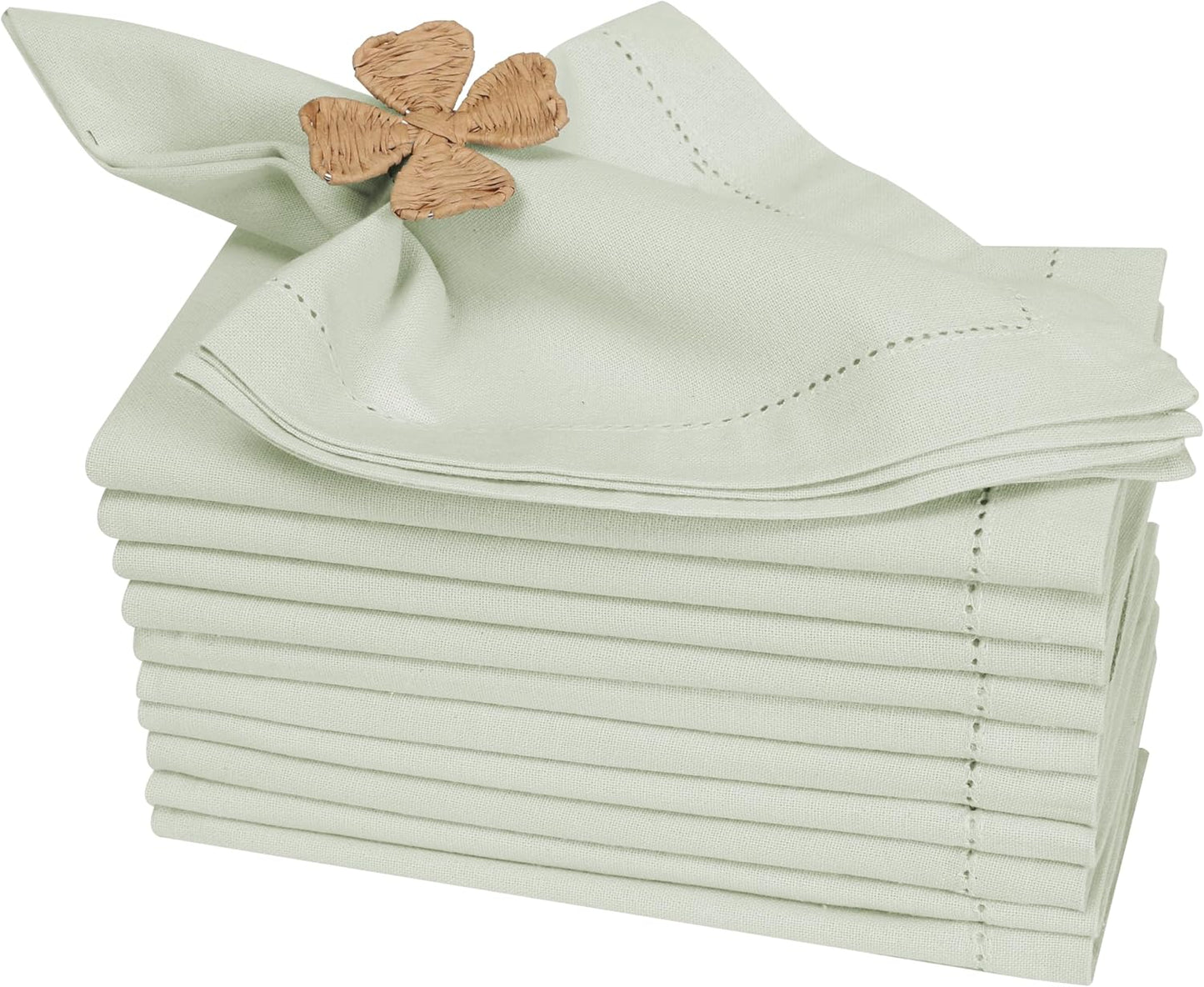 Bedding Craft Cotton Cloth Dinner Napkins Set of 12 – 18x18 Aloe Wash Finish with Hemstitched Corners – Machine Washable Fabric Napkins for Weddings, Parties & Dining