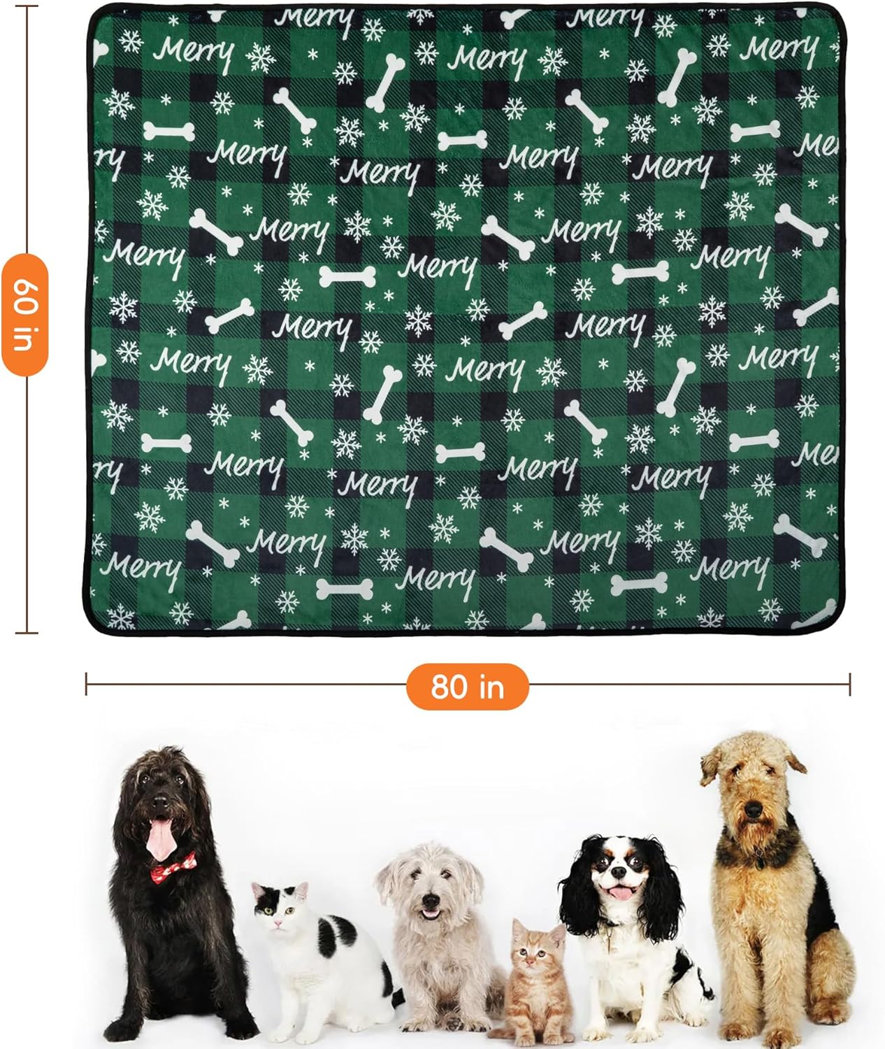 Waterproof Dog Blankets Pet Blanket 60"x80", Soft Fluffy Sofa Car Bed Protector, Reversible Sherpa Fleece Dog Blanket for Large Dogs Christmas Decor (Christmas Green)