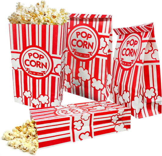 50 Pcs Flat Bottom Popcorn Bags, 2 oz Paper Popcorn Bags for Family Movie Night Baseball Themed Carnival Christmas Birthday Party