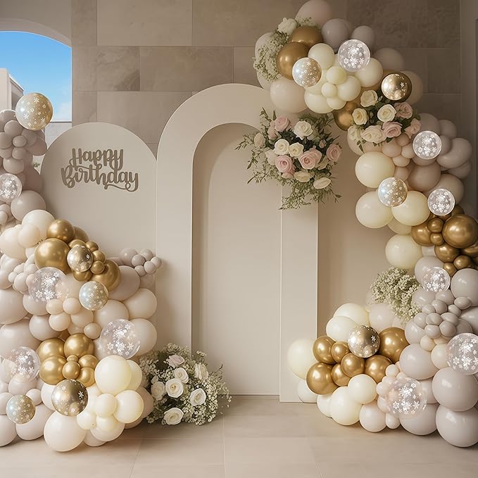 Beige Gold Snowflake Balloons Cream White Sand Gold Metallic Balloons Neutral Boho Ivory Nude Winter Balloon Set for Christmas Ice Wonderland Snow Wedding Baby Bridal Shower Birthday Party Decorations